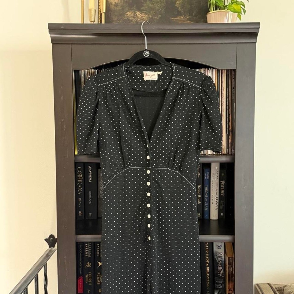 Jerell of Texas Vintage 70s Polka Dot Jumpsuit Black White Disco Wide Leg Retro